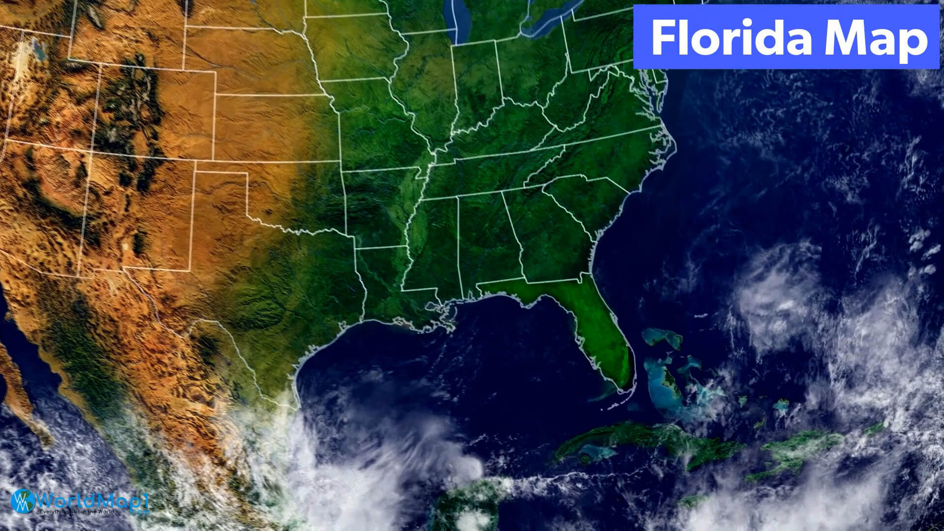 Florida Map and US Satellite View